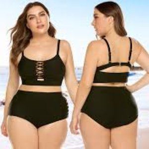 IN'VOLAND Women Plus Size High Waisted Two Piece S